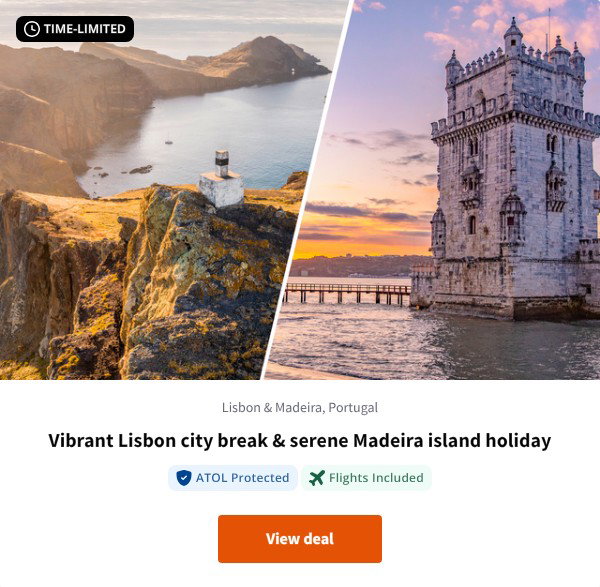 Vibrant Lisbon city break & serene Madeira island holiday
