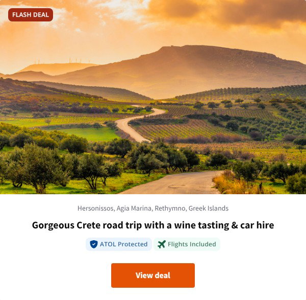Gorgeous Crete road trip with a wine tasting & car hire