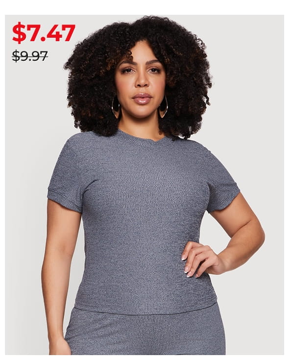 Shop Plus Size Ribbed Knit Short Sleeve Top