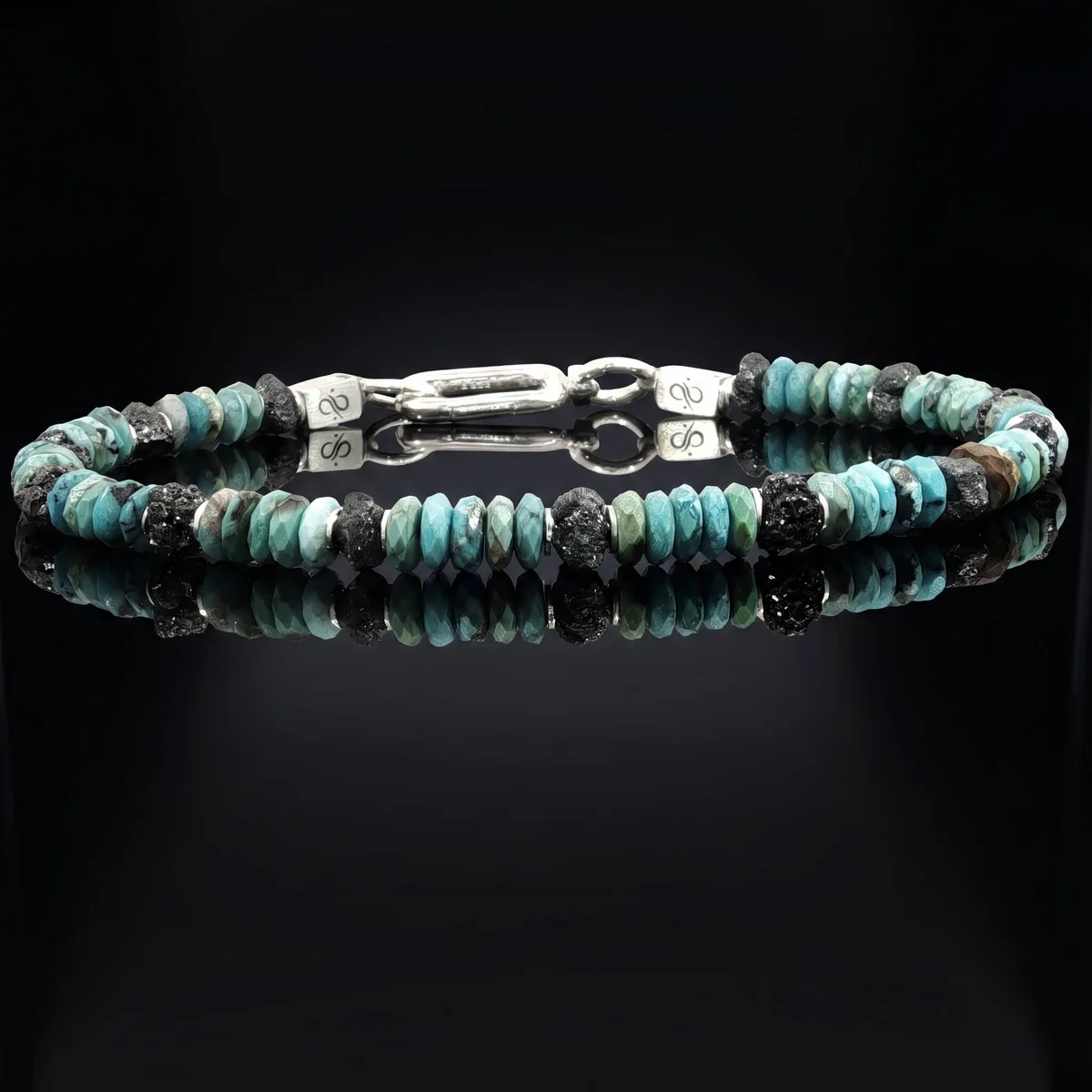 Raw Black Diamond and Turquoise Bracelet, 10 carat