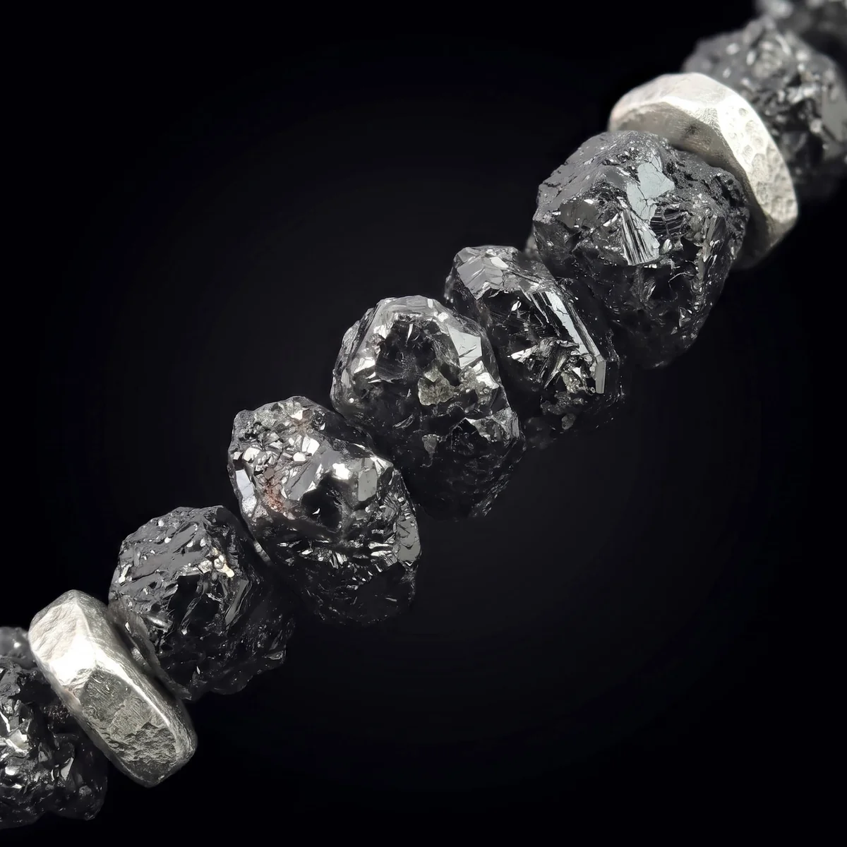 Raw black diamond beads, close up