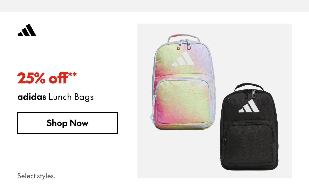 adidas Lunch Bags. 25% off. Our ticket price. Select styles.