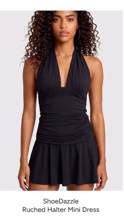 JustFab Ruched Halter Mini Dress