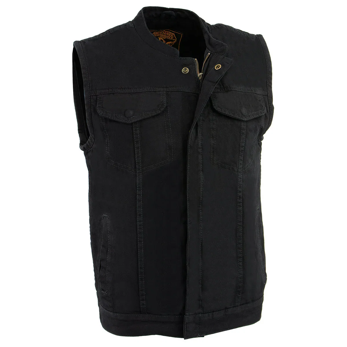Image of Milwaukee Leather MDM3000 Men's 'Brute' Concealed Snap Black Denim Club Style Vest w/ Hidden Zipper