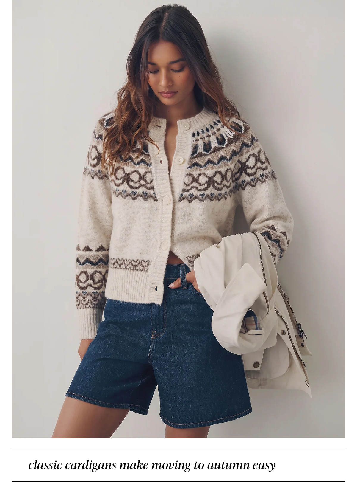 Classic cardigans make moving to autumn easy.
