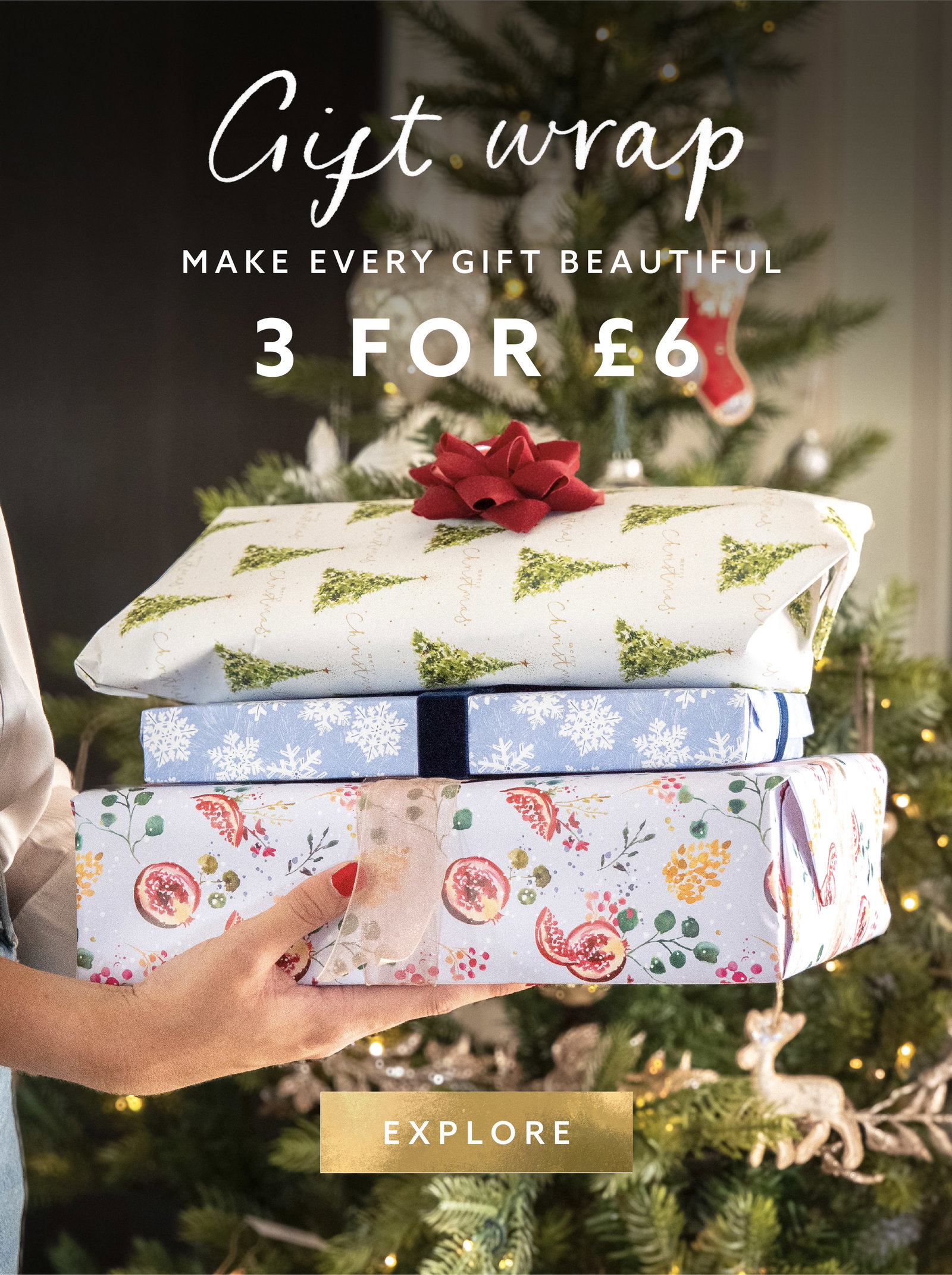 Christmas gift wrap – make every gift beautiful. Choose 3 for £6.