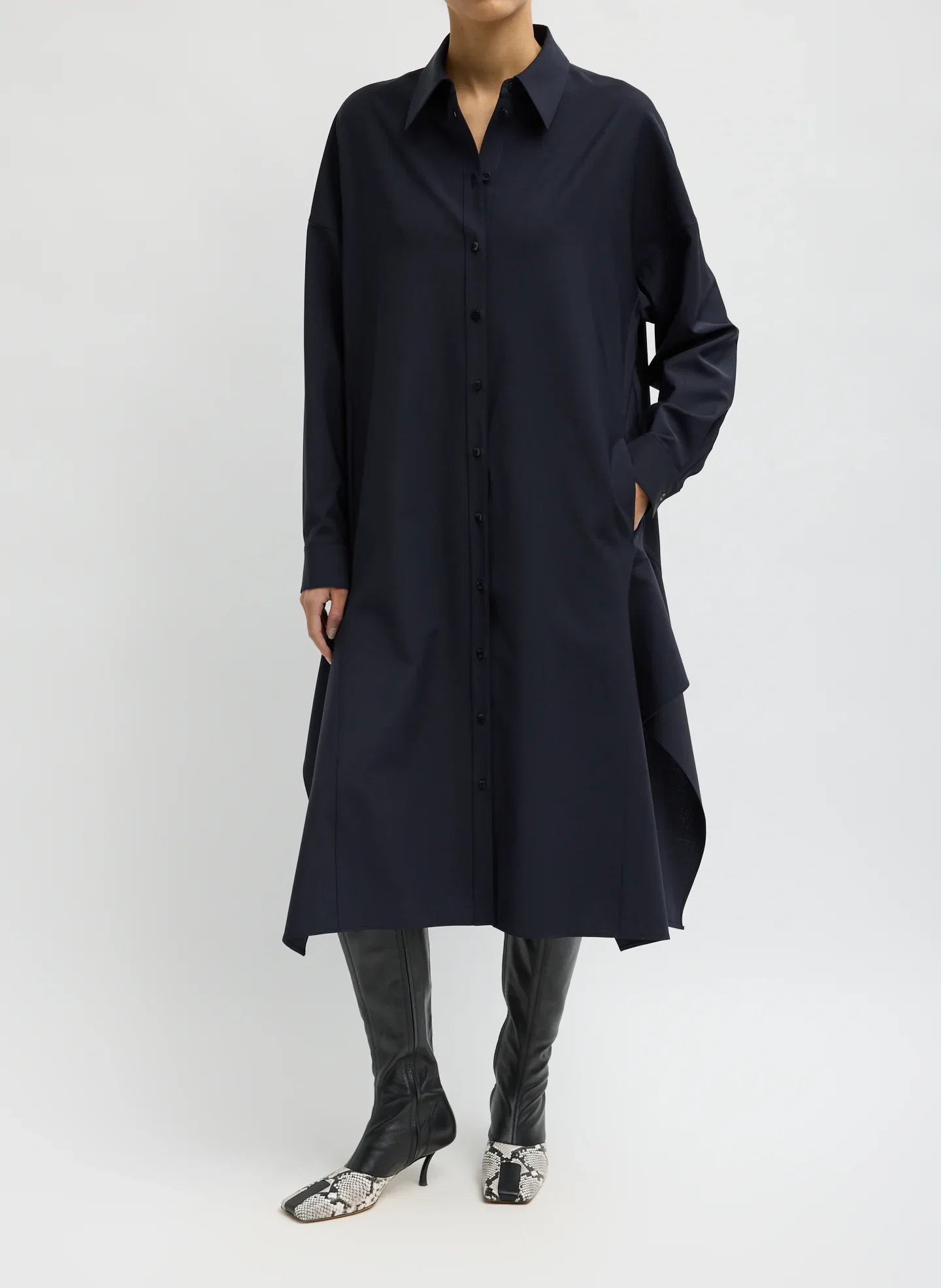Image of Tropical Wool Shirtdress with Side Drape