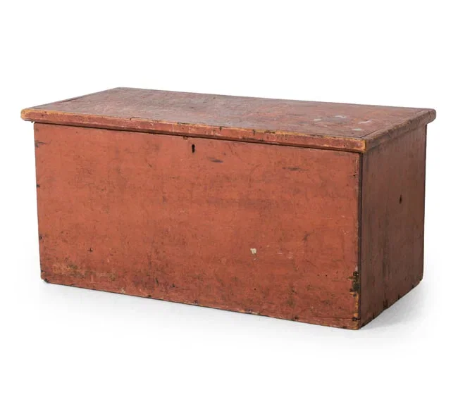 ANTIQUE EARLY 19TH C. PINE SIX BOARD BLANKET CHEST