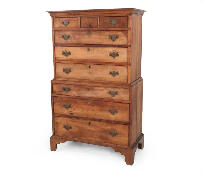 ANTIQUE CHIPPENDALE STYLE PINE CHEST ON CHEST