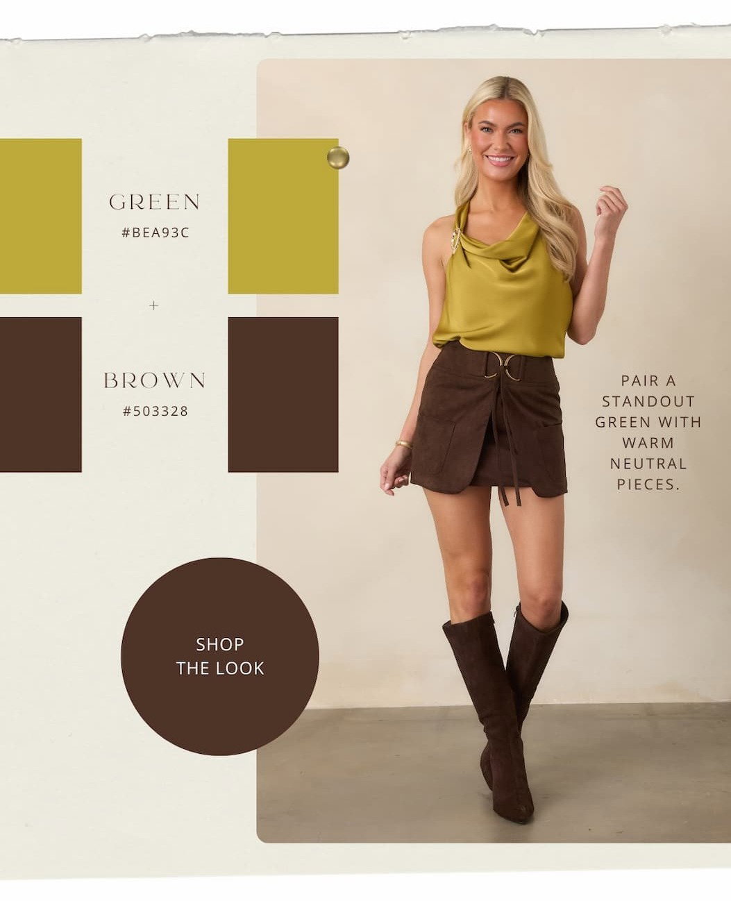 "Green + brown color combo. Shop the Look."