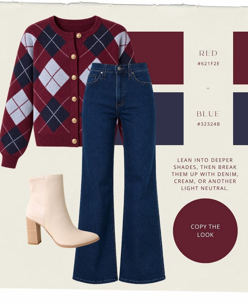 "Red and blue color combo. Copy the Look."