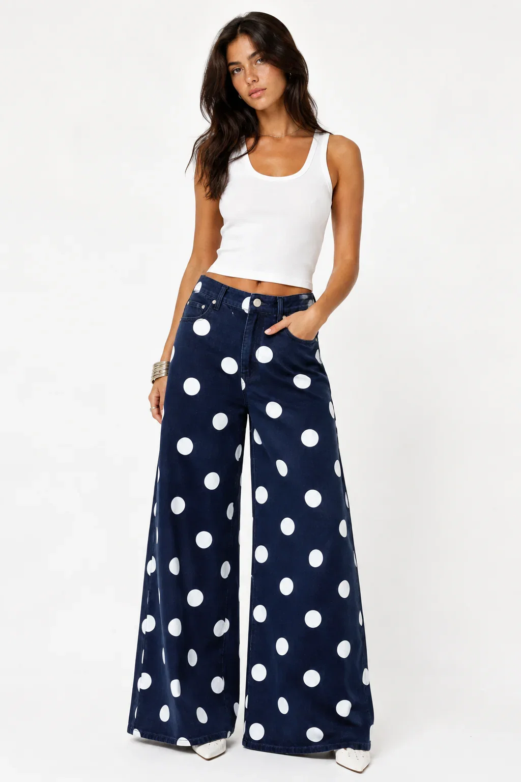 Image of Polka Dot Wide Leg Jeans