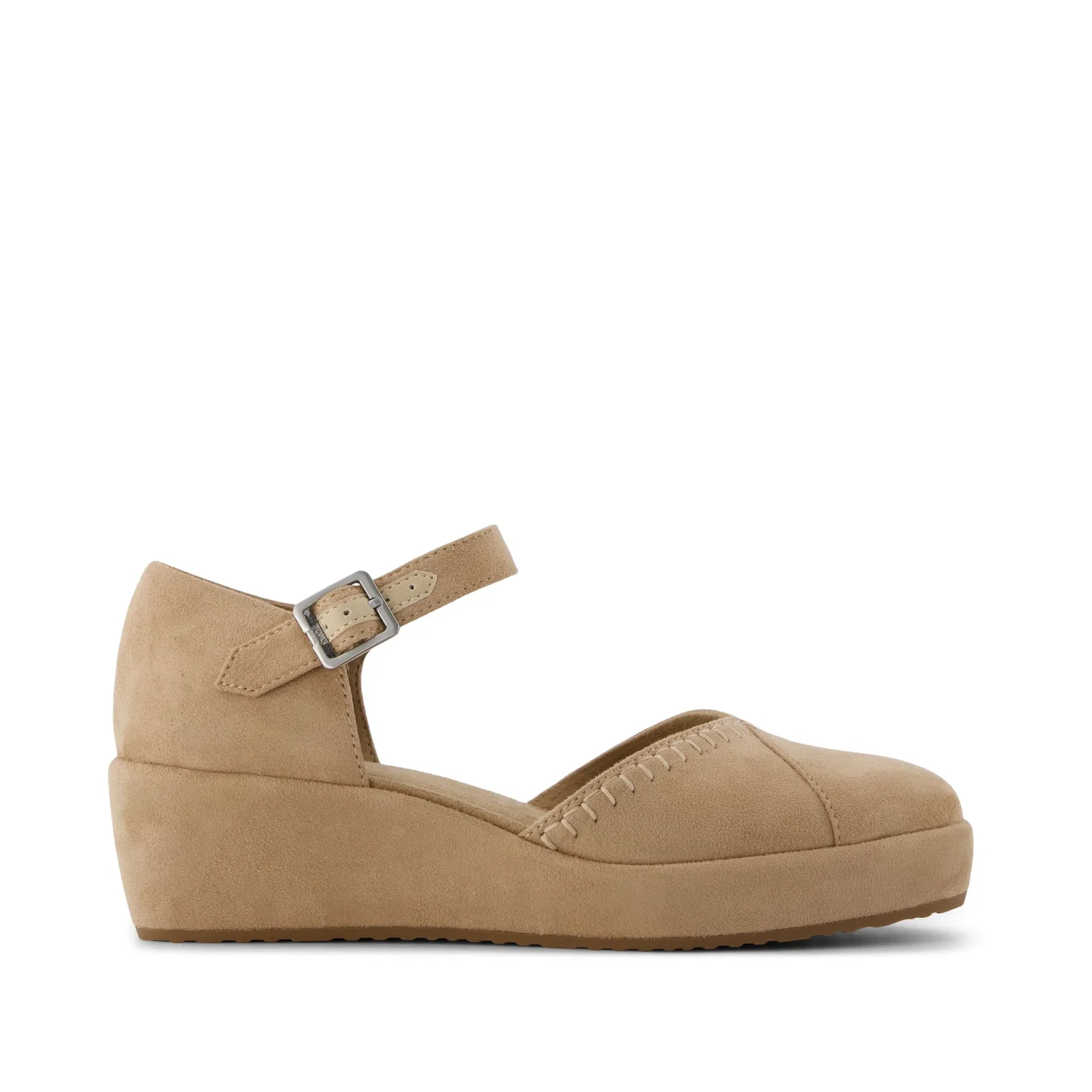 Image of Womens Gwyneth Wedge Taupe Deco Stitch Microsuede