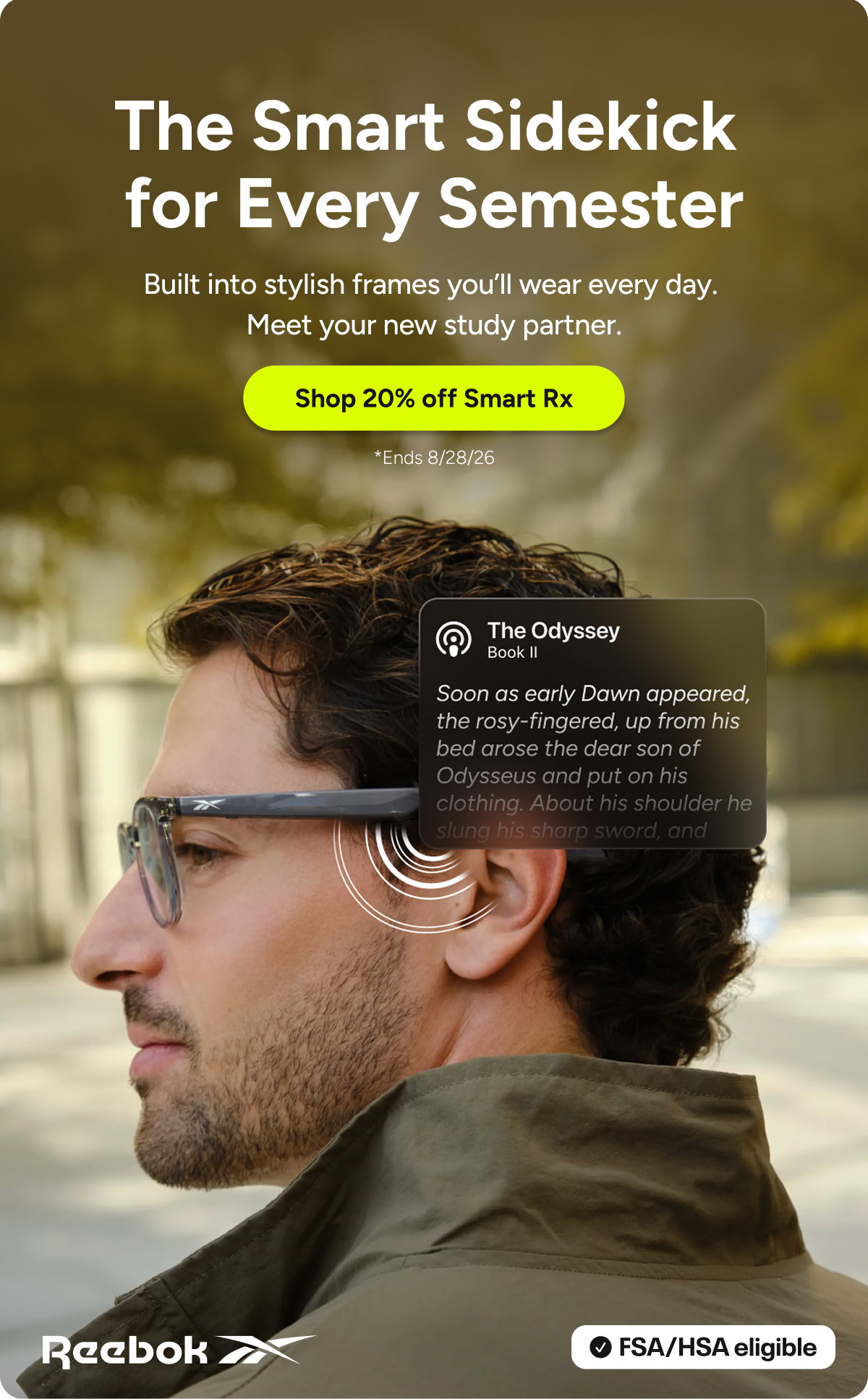 You get 20% off Reebok Smare Prescription Eyewear