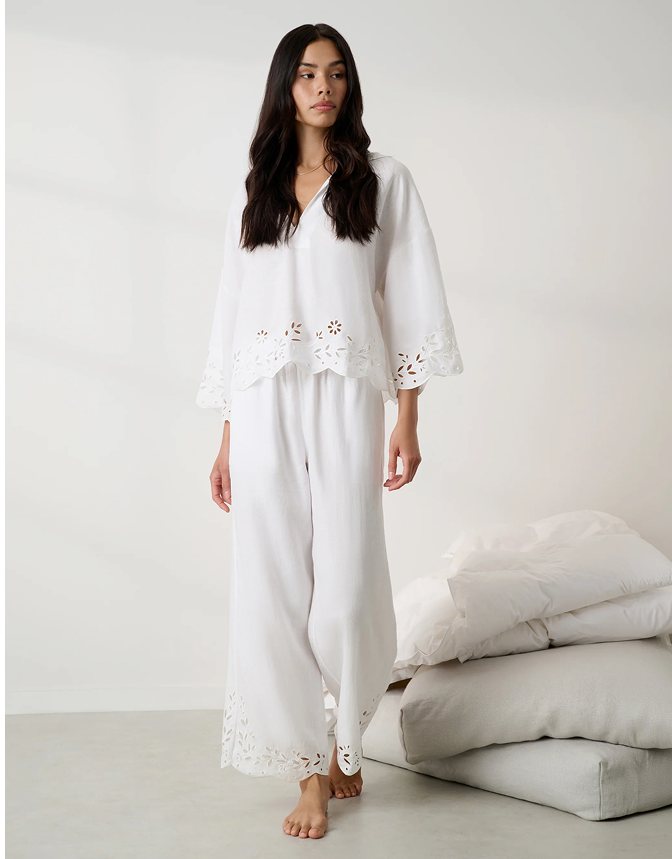 linen eyelet long sleeve top