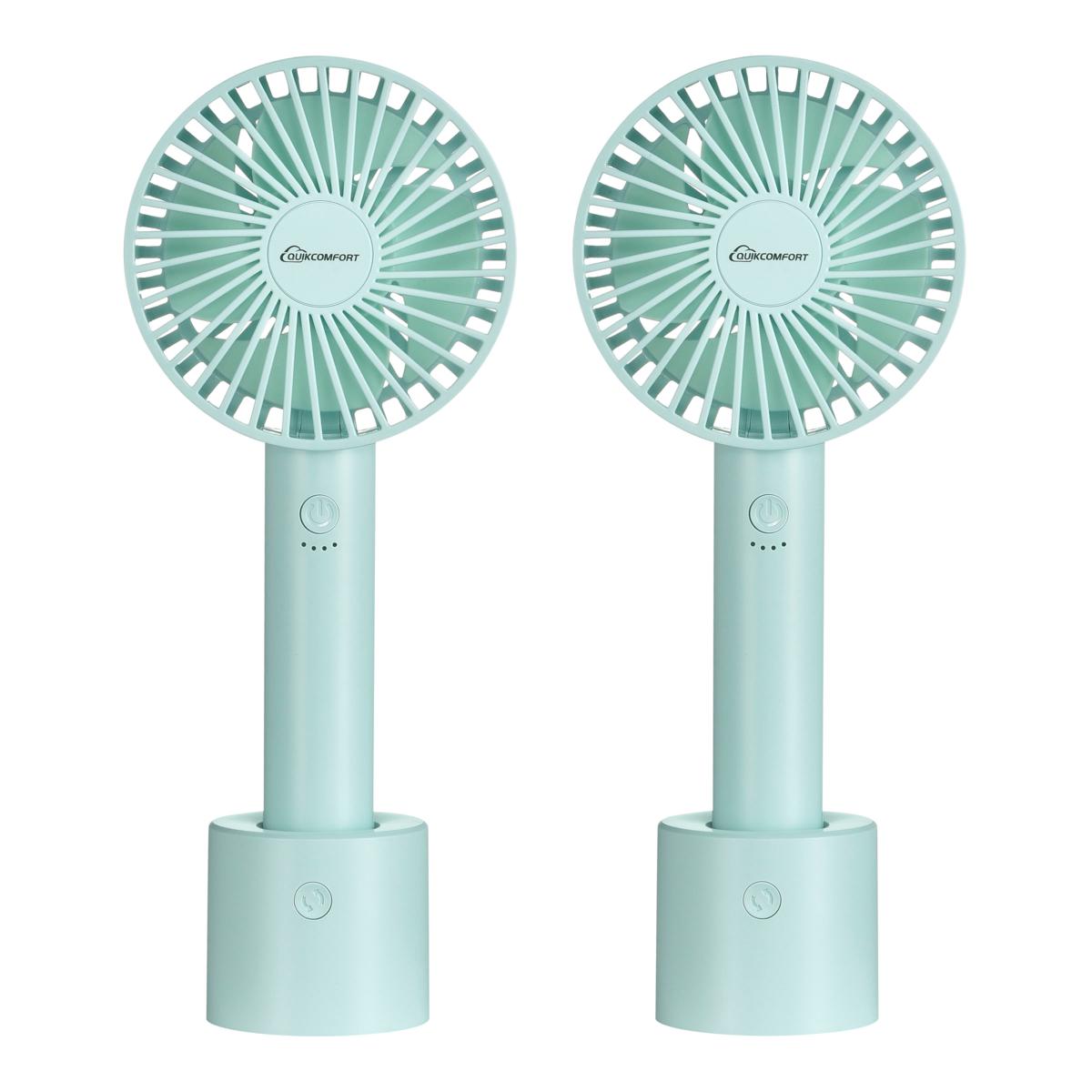 Quik Comfort 2-pack Rechargeable Handheld Fans with Oscillating Base