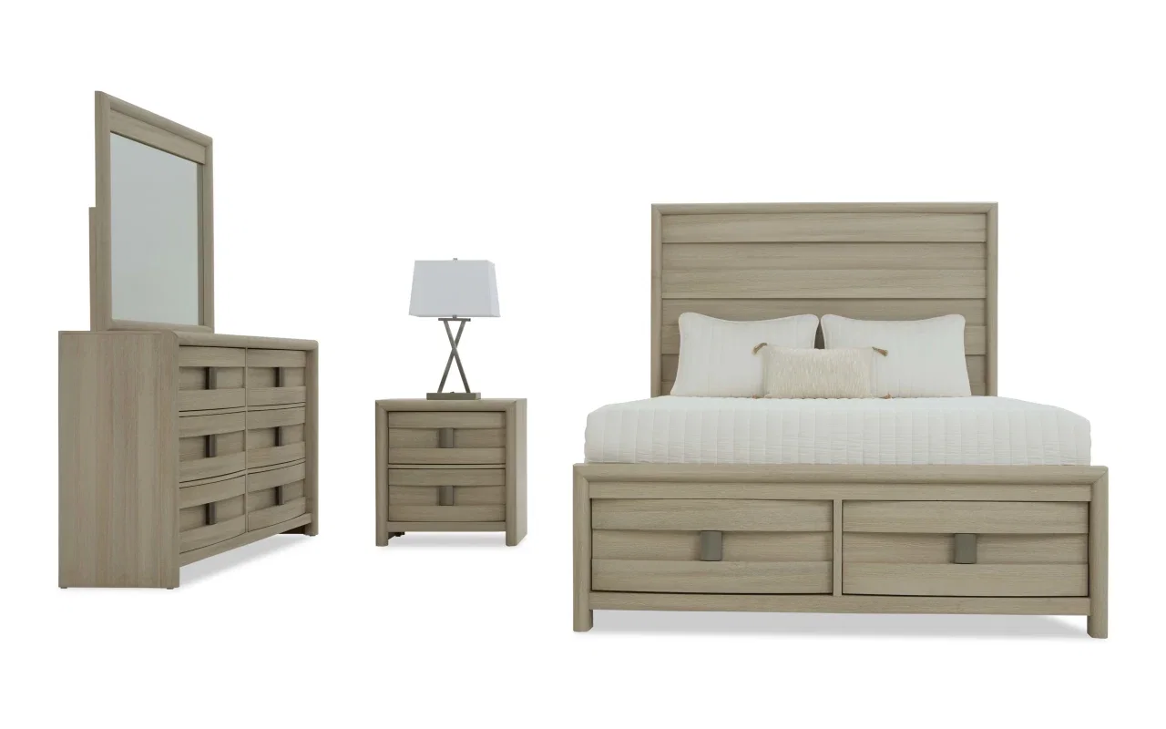 Echo 4 Piece Queen Natural Storage Platform Bedroom Set