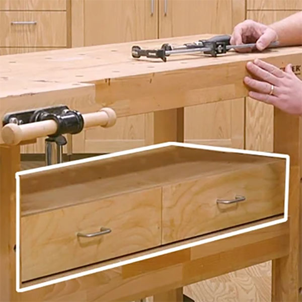 Drawers installed in workbench base