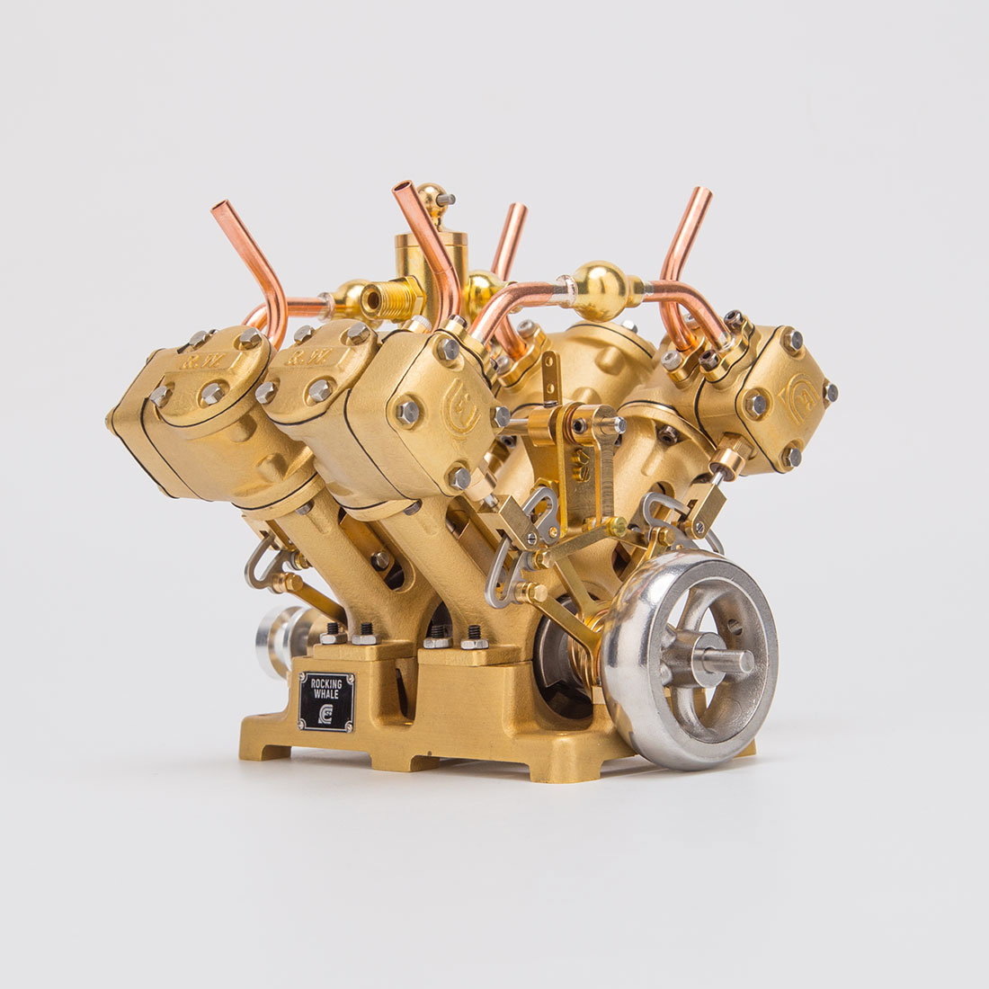 RW-V4 Mini V-Shape 4-Cylinder Reciprocating Steam Engine Model for 90-150cm Steamships