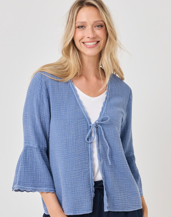 Musselin-Blusenjacke mit Spitze