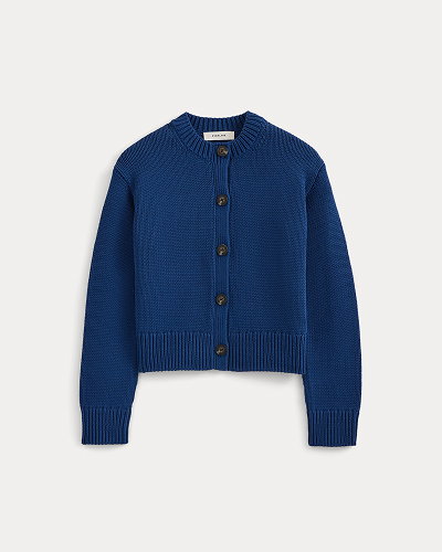 Image | Open-Knit Cardigan Crew in Elevated Cotton | Estate Blue