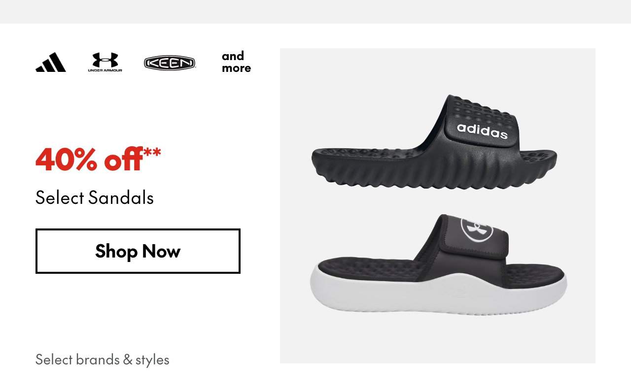 Select Sandals. 40% off. Our ticket price. Select styles.