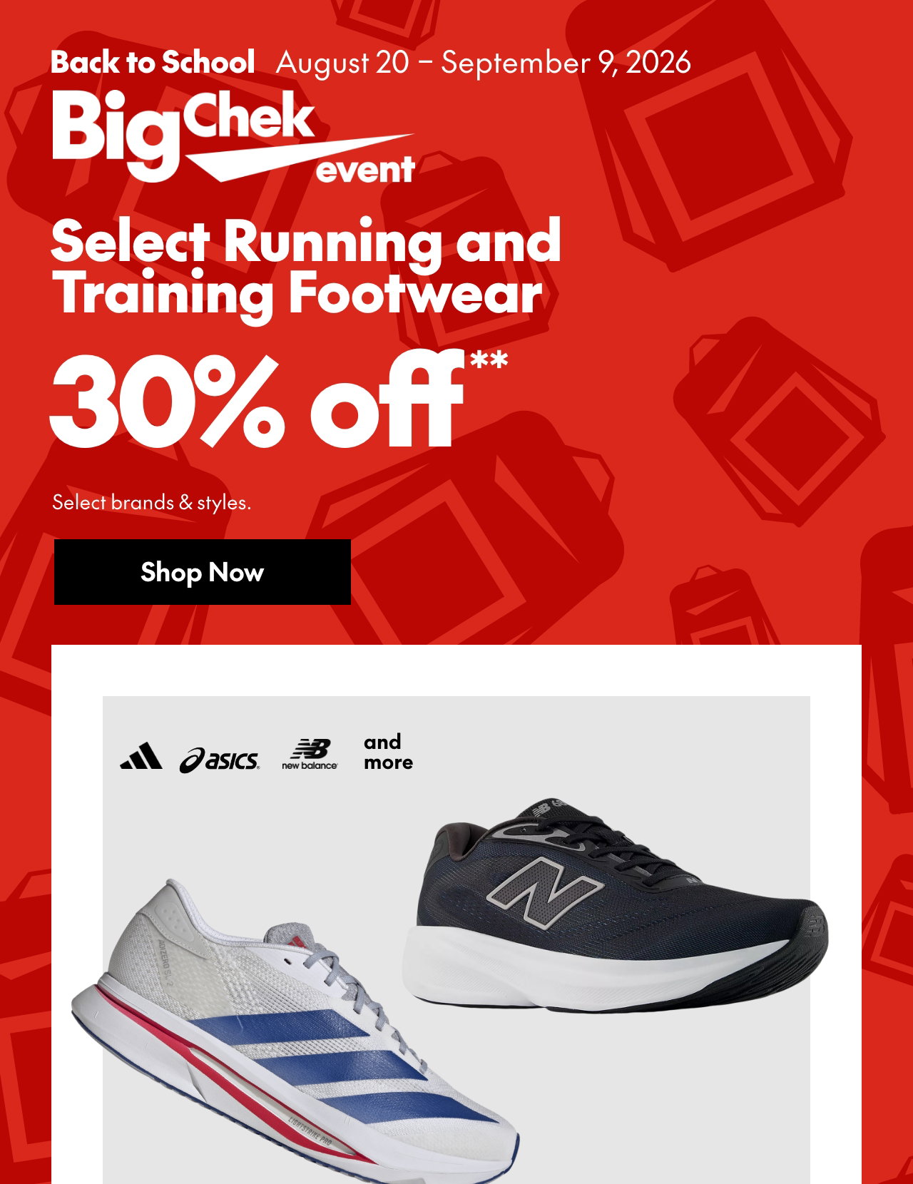 Select Running and Training Footwear. 30% off. Our ticket price. Select styles.
