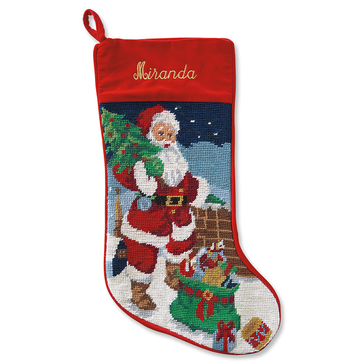 Image of Santa Heirloom Needlepoint Personalized Christmas Stocking