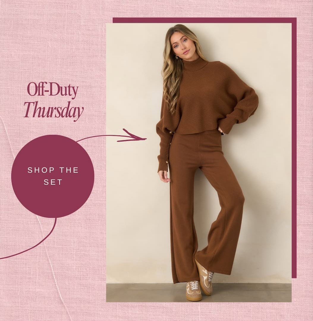 "Off Duty Thursday. Shop the set."