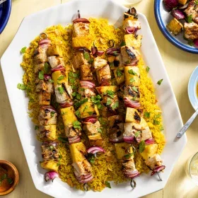 Grilled Swordfish and Pineapple Skewers with Couscous
