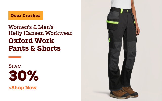 Door Crasher Women's + Men's Helly Hansen Workwear Oxford Work Pants & Shorts Save 30%