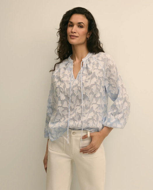 Image of Cotton Jacquard Peasant Blouse