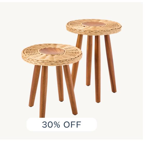 Teak and Wicker Stool