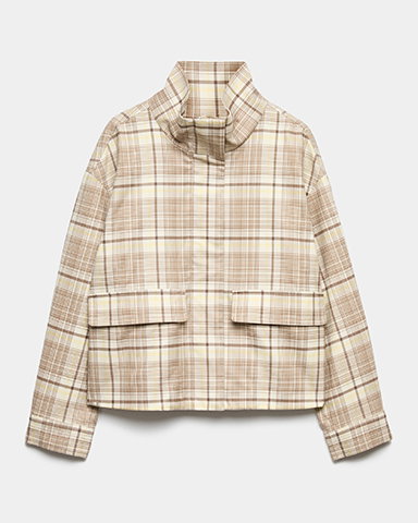 Neutral Checked Funnel Neck Barn Jacket