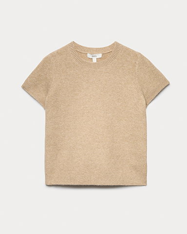 Medium Beige Crew Neck Short Knitted Top With Wool