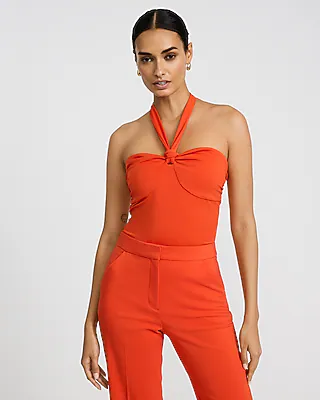 Tie Halter Neck Sleeveless Knot Bodysuit