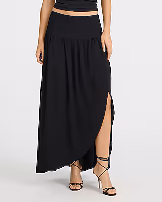 High Waisted Petal Side Slit Maxi Skirt