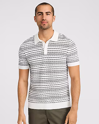 Textured Striped Weave Cotton Sweater Polo