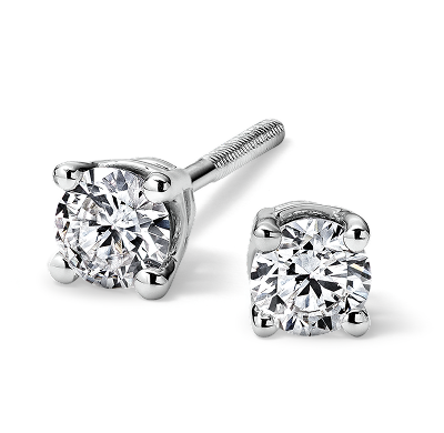 White gold round diamond stud earrings.