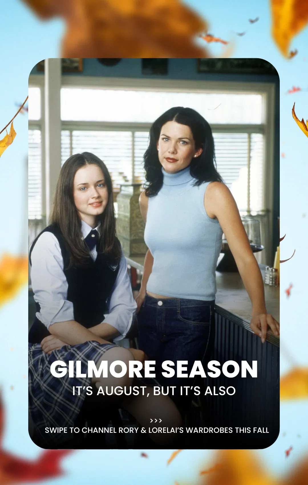 Gilmore Girls with leaf background and text