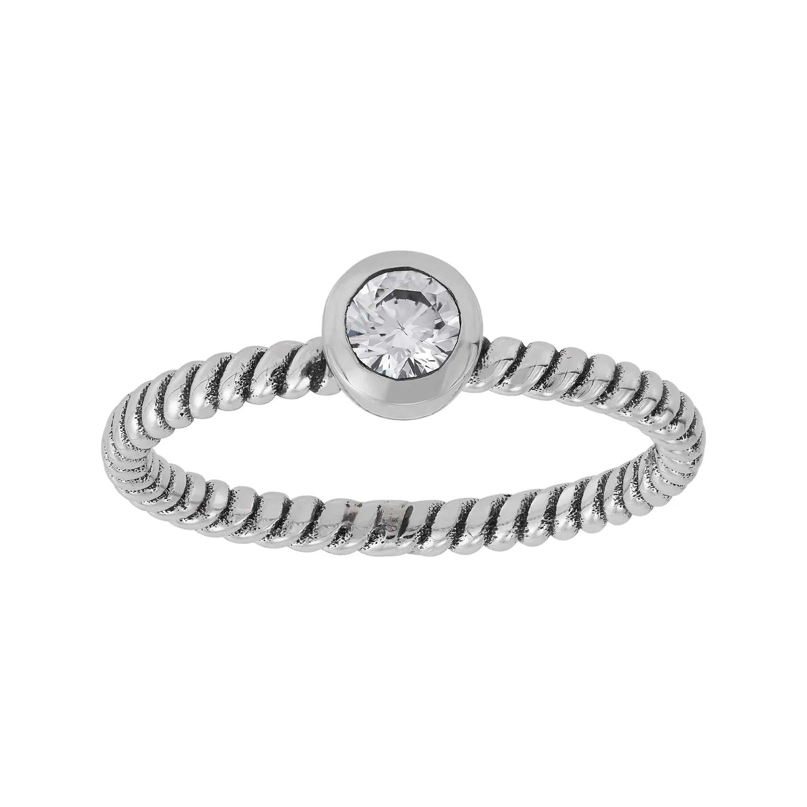 Solitaire Band Ring, White Cubic Zirconia