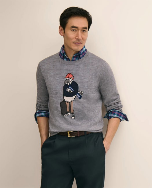 Image of Merino Wool Henry Intarsia Sweater