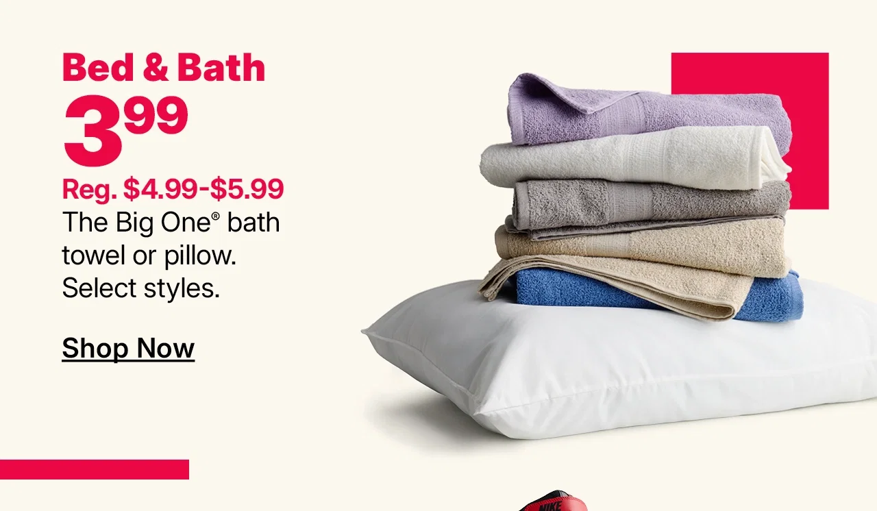 $3.99 the big one bath towel or pillow