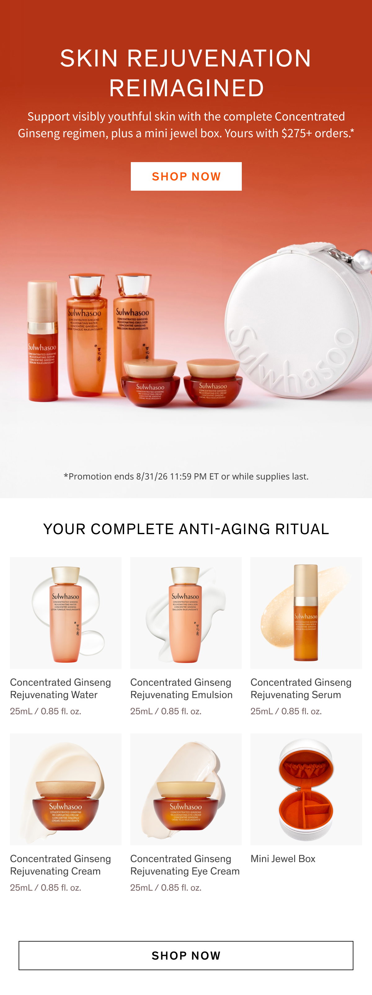 Concentrated Ginseng Regimen with $275+ Orders.
