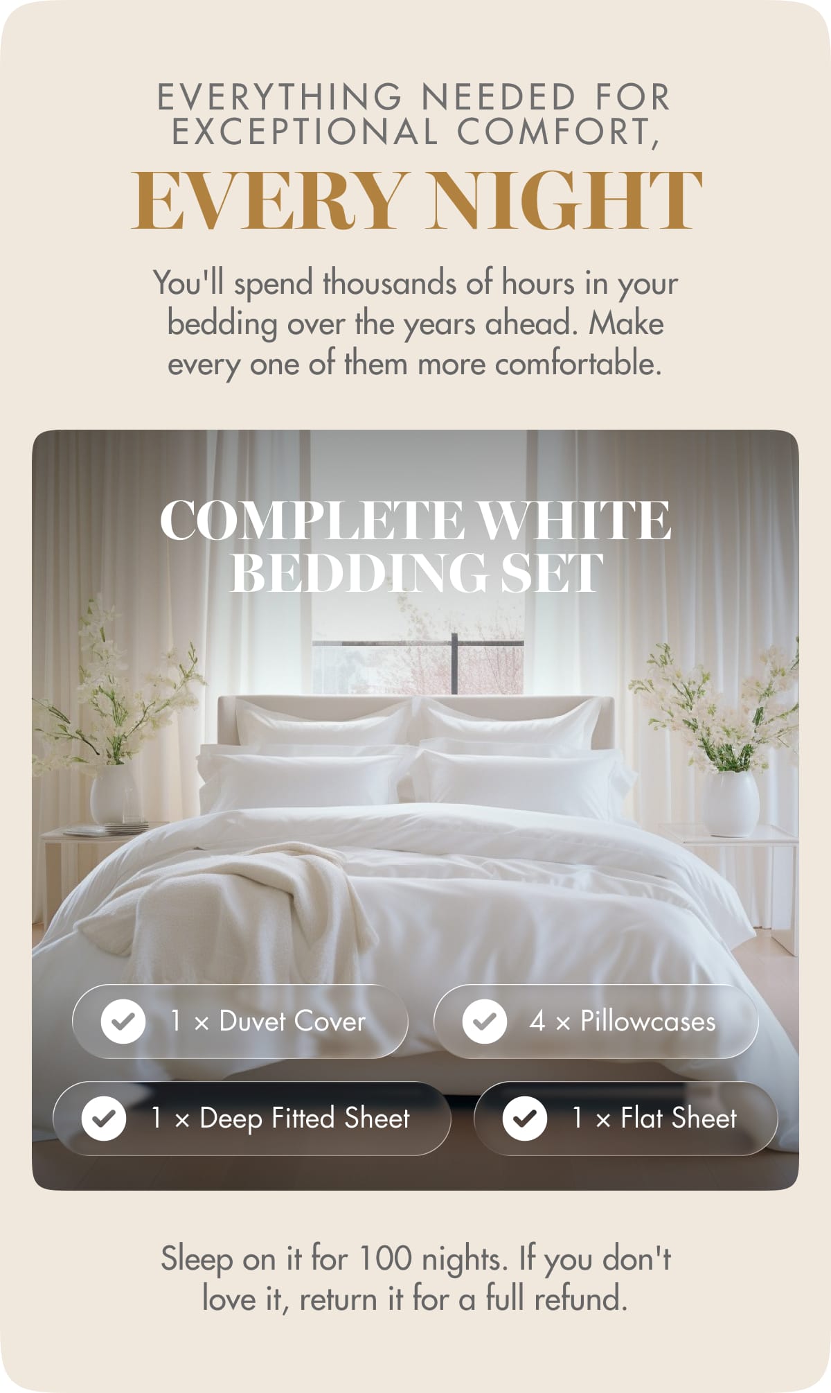 EVERYTHING NEEDED FOR EXCEPTIONAL COMFORT, EVERY NIGHT