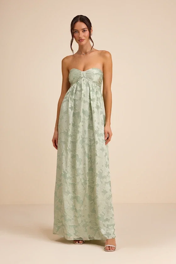 Image of Danalia Sage Floral Burnout Strapless Maxi Dress