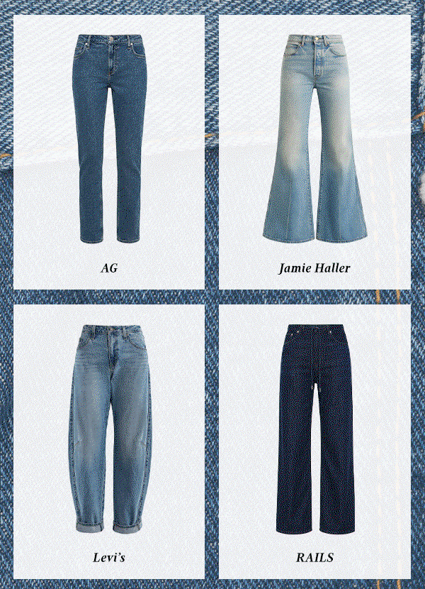 Jeans from AGOLDE, AG, Jamie Haller, and RAILS