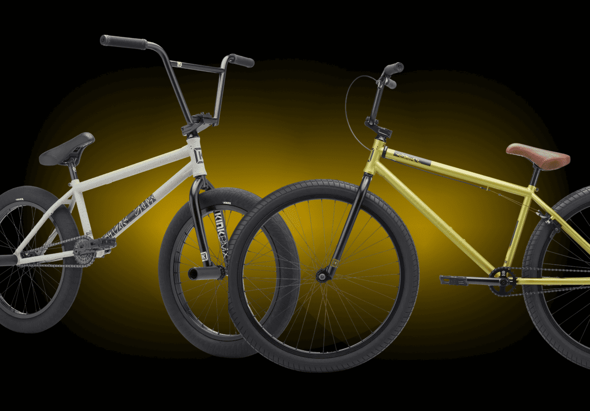 The ride quality is smooth, stable, and made to  handle street riding, park sessions, and everyday  cruising. Whether you’re learning your first tricks  or riding at a high level, Kink makes bikes that  feel solid from day one. |  We’re stocked deep on Kink BMX right now,  including complete bikes, parts, and more.  If you’ve been looking for a freestyle setup with  proven quality and real BMX heritage, this is a  great time to check them out.