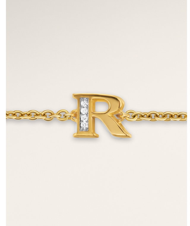 Petite Pavé Initial Chain Bracelet18K Yellow Gold with Diamond R
