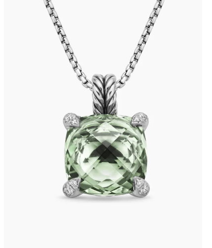 Petite Chatelaine® Pendant NecklaceSterling Silver with Prasiolite and Diamonds, 9mm
